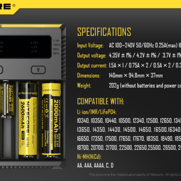 Nitecore New I4 Intellicharger V2 Caricatore Batterie